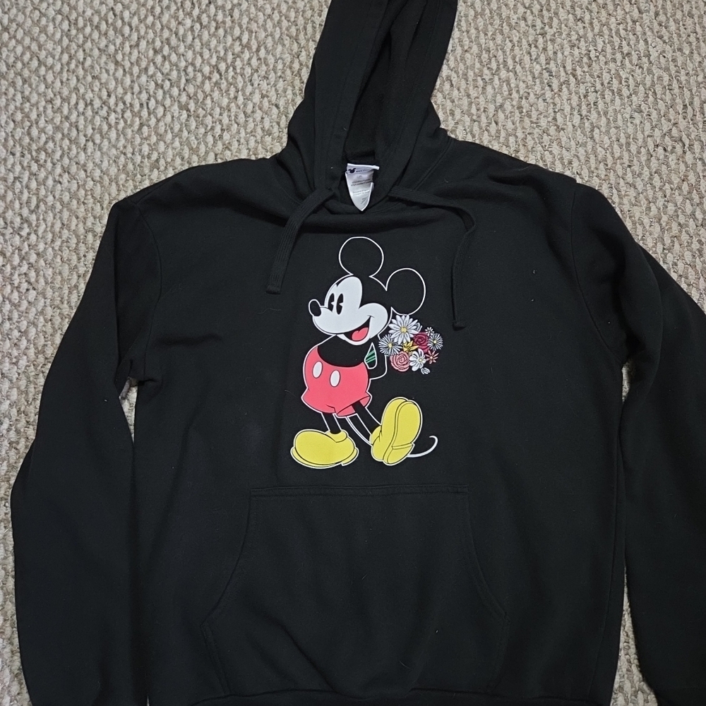 Disney Black Hoodie with Mickey Mouse and Flowers